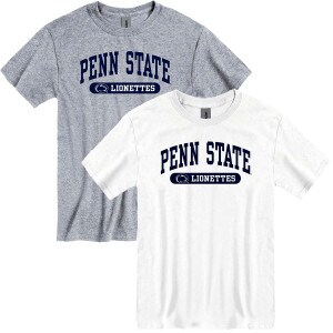 gray and white short sleeve t-shirts with Penn State, Athletic Logo, and Lionettes in pill shape